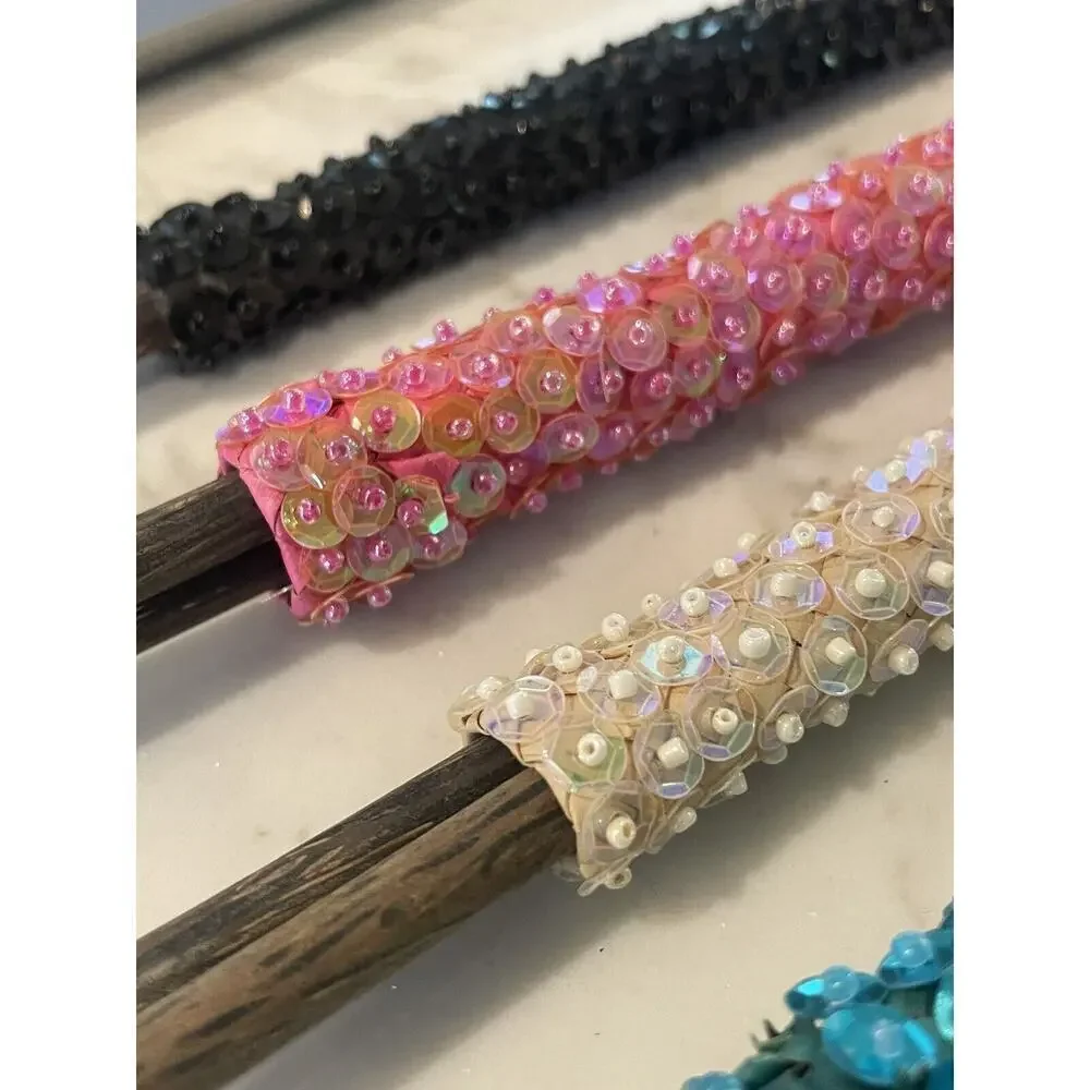 Chopsticks Indonesian Wood Chopsticks and Sequined‎ Assorted Holders Set Of 4
